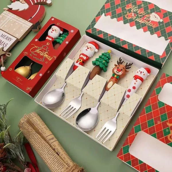 Christmas Coffee Spoons Forks Set Stainless Steel Spoon Forks Christmas Gifts for Kids Fruit Fork Coffee Spoon Dessert Spoon Set - Image 4