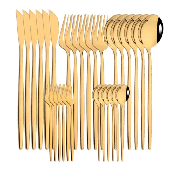 30Pcs/Set Stainless Steel Dinner Black Gold Dinnerware Set Knife Fruit Fork Spoon Cutlery Set Kitchen Tableware Silverware Sets - Image 7