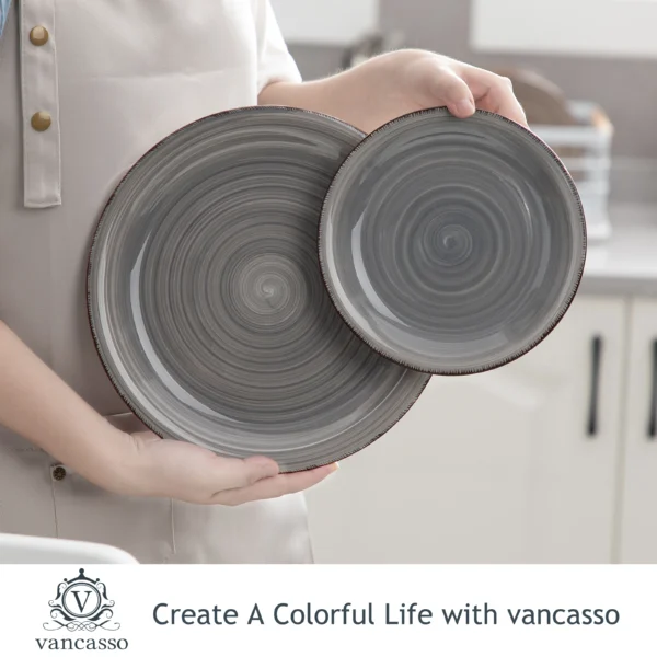 vancasso 16/32/48-Pieces Porcelain Dinner Set Grey Vintage Ceramic Tableware Set with Dinner Plate,Dessert Plate,Bowl,Mug - Image 3
