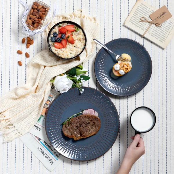 vancasso GUTO 16/32 Piece Embossed Relief Stoneware Tableware Set with Dinner/Dessert Plate/Soup Bowl/Mug Service for 4/8/12 - Image 3
