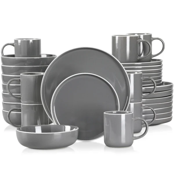 Vancasso 16/32 Piece Grey Stoneware Set Sesame Glaze Ceramic Dinnerware Set with 4PCS Dinner/Dessert Plate/Soup Bowl/Mug - Image 7
