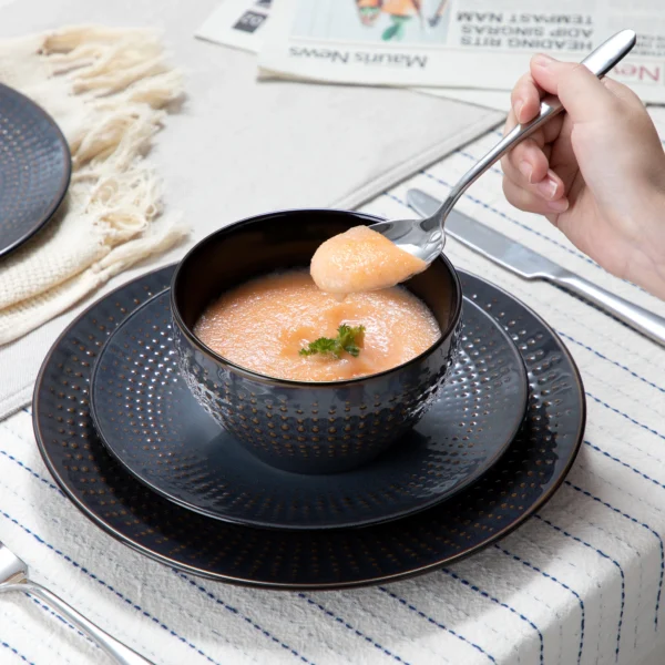 vancasso GUTO 16/32 Piece Embossed Relief Stoneware Tableware Set with Dinner/Dessert Plate/Soup Bowl/Mug Service for 4/8/12 - Image 5