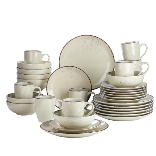 Vancasso 16/32/48-Piece Ceramic Beige Stoneware Dinnerware Set with Dinner Plate,Dessert Plate,800ml Bowl, Mug Tableware Set - Image 5