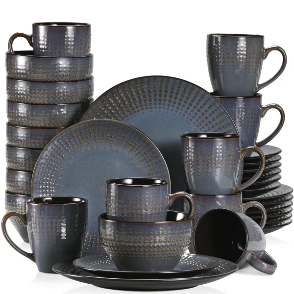 vancasso GUTO 16/32 Piece Embossed Relief Stoneware Tableware Set with Dinner/Dessert Plate/Soup Bowl/Mug Service for 4/8/12 - Image 8