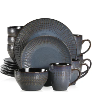 vancasso GUTO 16/32 Piece Embossed Relief Stoneware Tableware Set with Dinner/Dessert Plate/Soup Bowl/Mug Service for 4/8/12