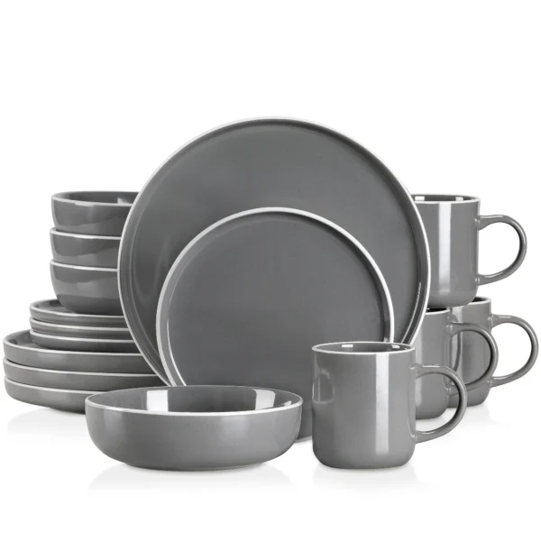 Vancasso 16/32 Piece Grey Stoneware Set Sesame Glaze Ceramic Dinnerware Set with 4PCS Dinner/Dessert Plate/Soup Bowl/Mug - Image 8