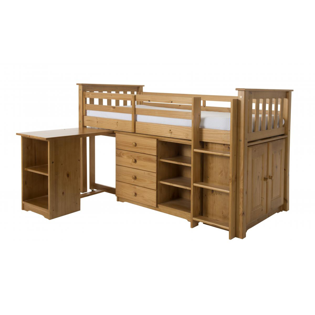 Porto Midi Sleeper with Desk, Chest & Bookcase Pine