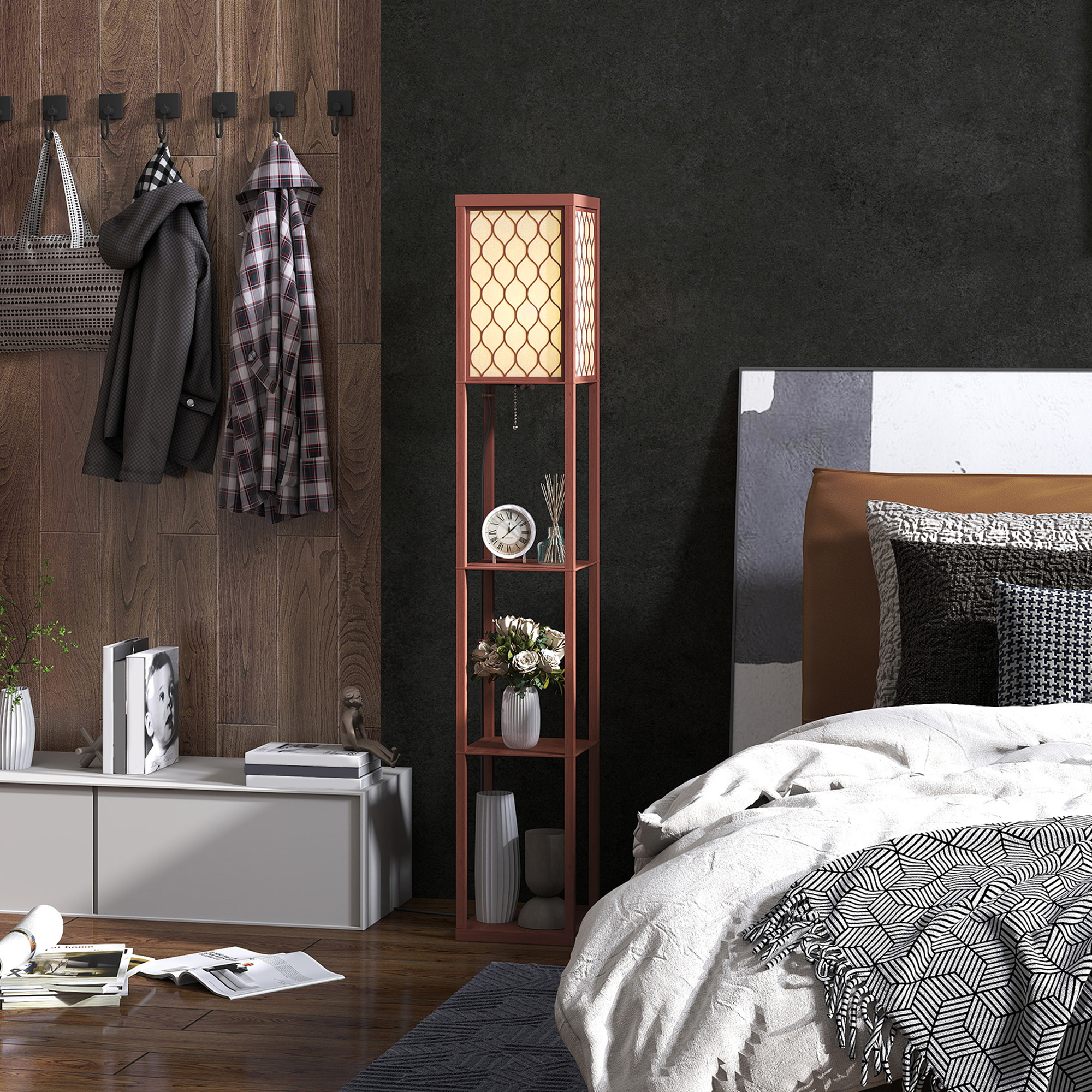 HOMCOM Three-Shelf Standing Lamp - Brown/White - Image 8