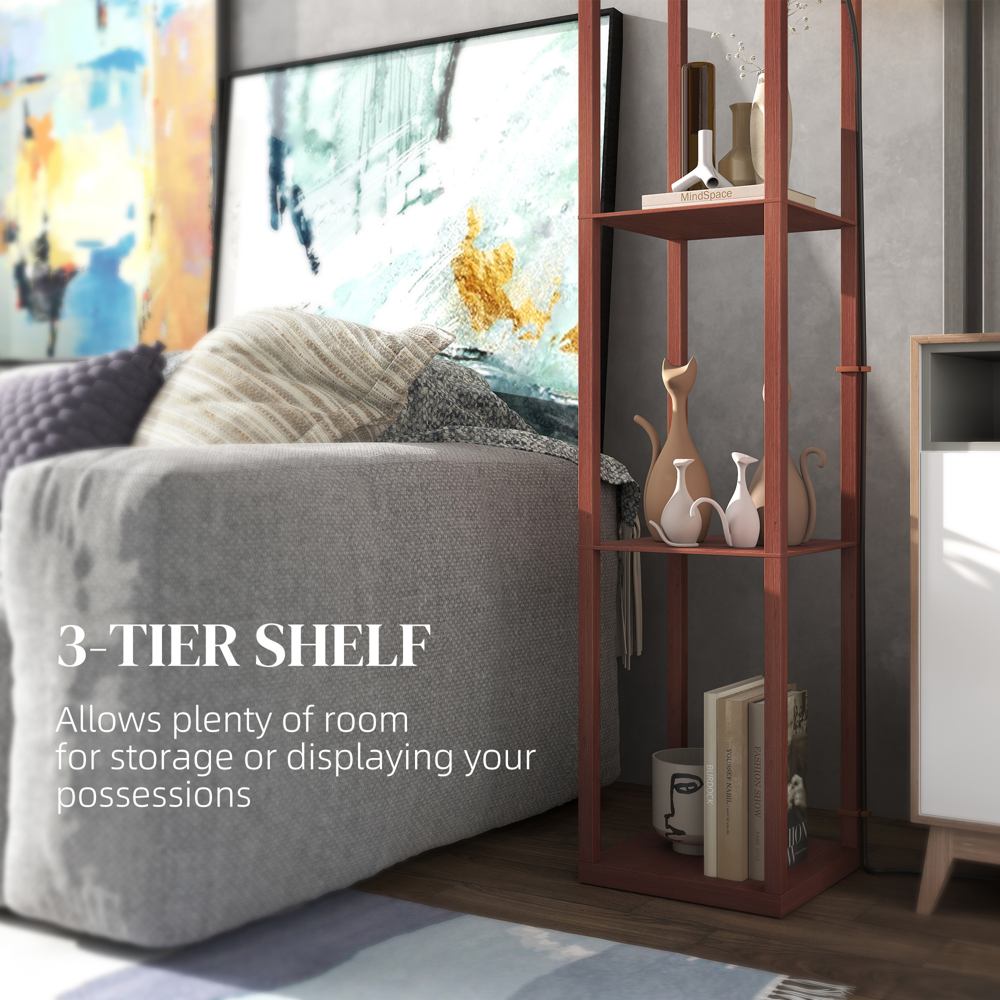 HOMCOM Three-Shelf Standing Lamp - Brown/White - Image 6