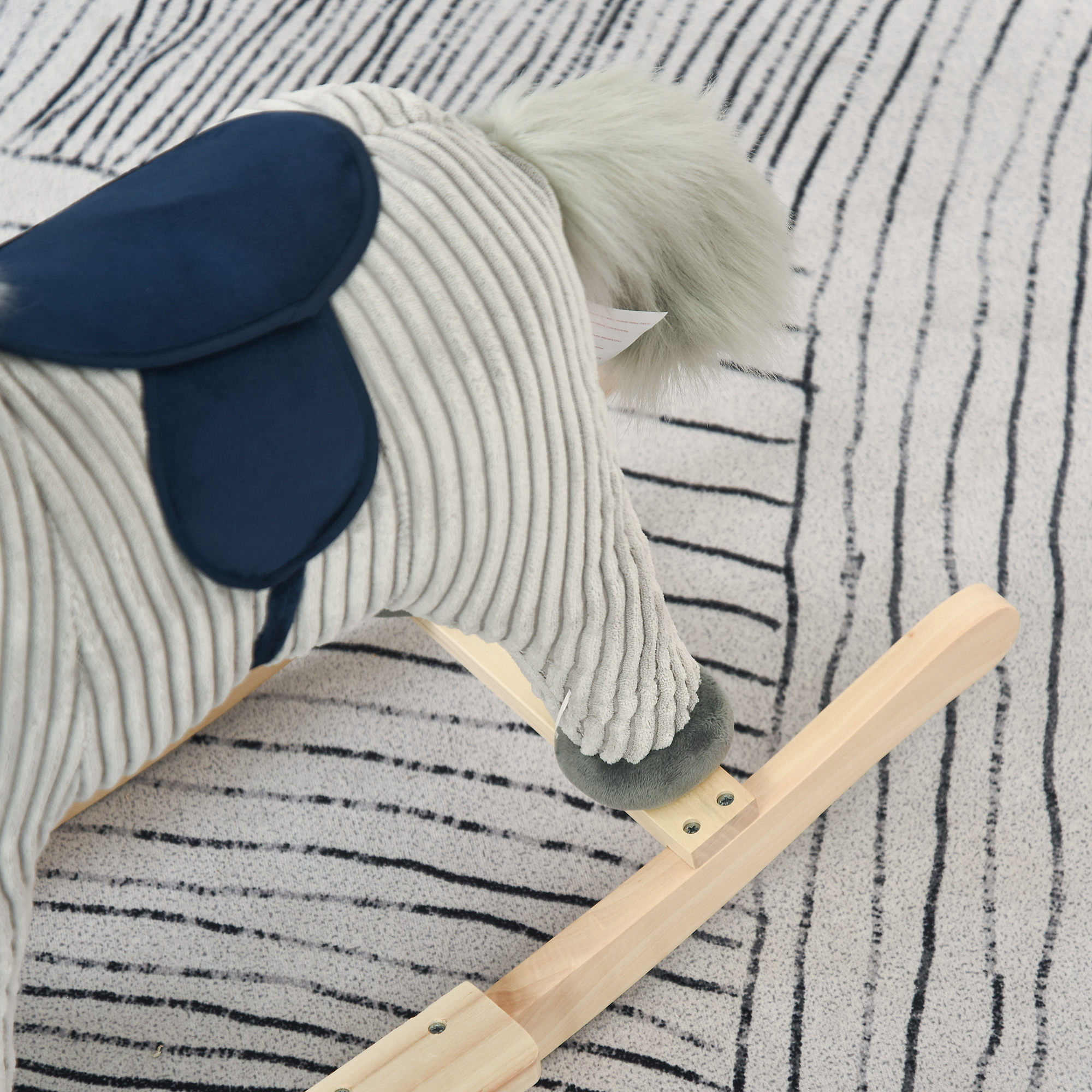 HOMCOM Kids Plush Rocking Horse w/ Sound Children Rocker Ride On Toy Gift 3-6 Years Grey - Image 9