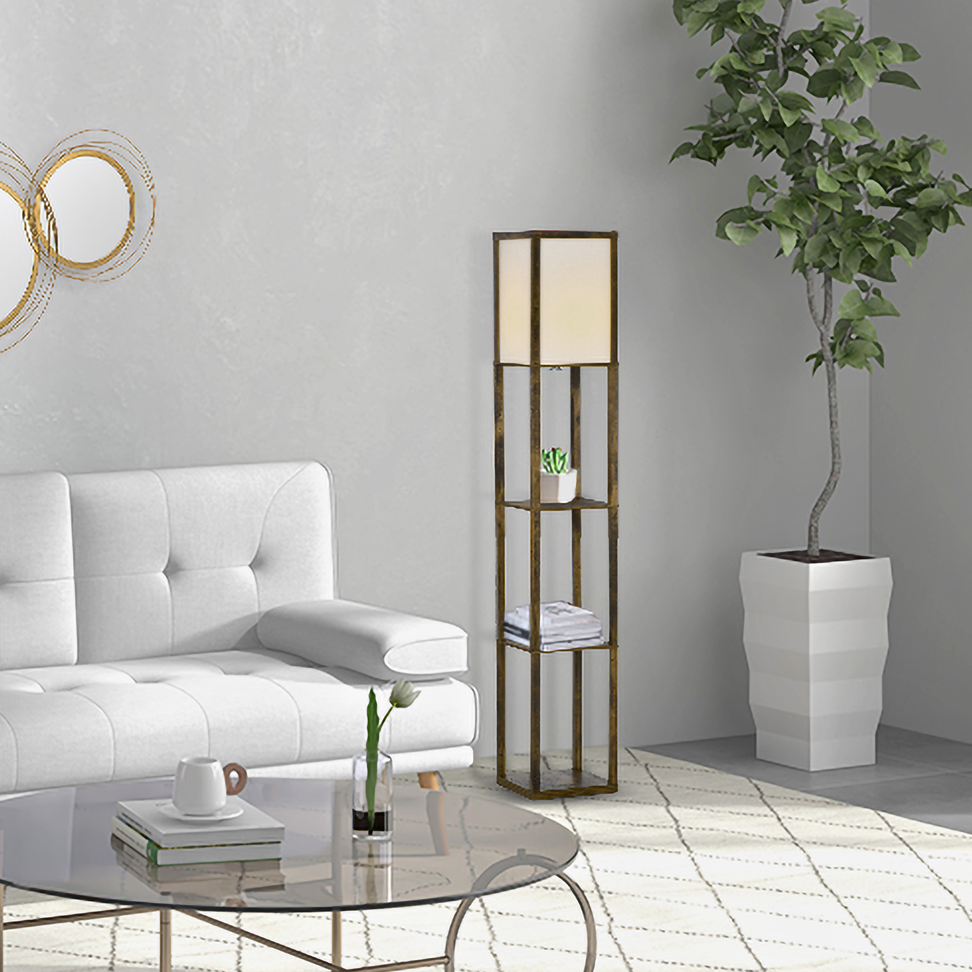 HOMCOM 3-Tier Floor Lamp, Floor Light with Storage Shelf, Reading Standing Lamp with Acrylic Shade for Living Room, Bedroom, Kitchen, Dining Room, Office, Dorm, 160cm, Brown - Image 9