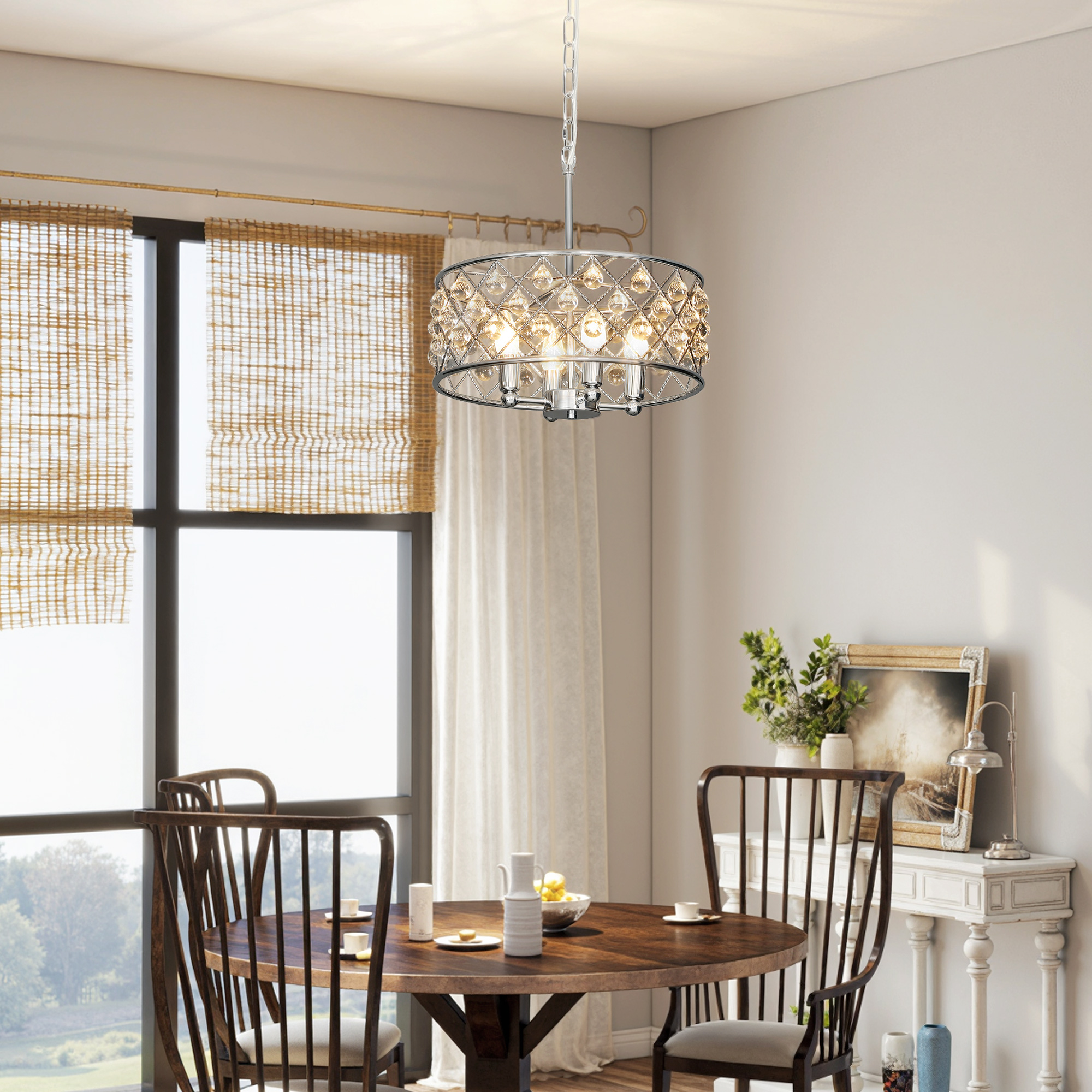 HOMCOM 51 Crystallite Four-Bulb Chandelier - Silver-Tone - Image 9