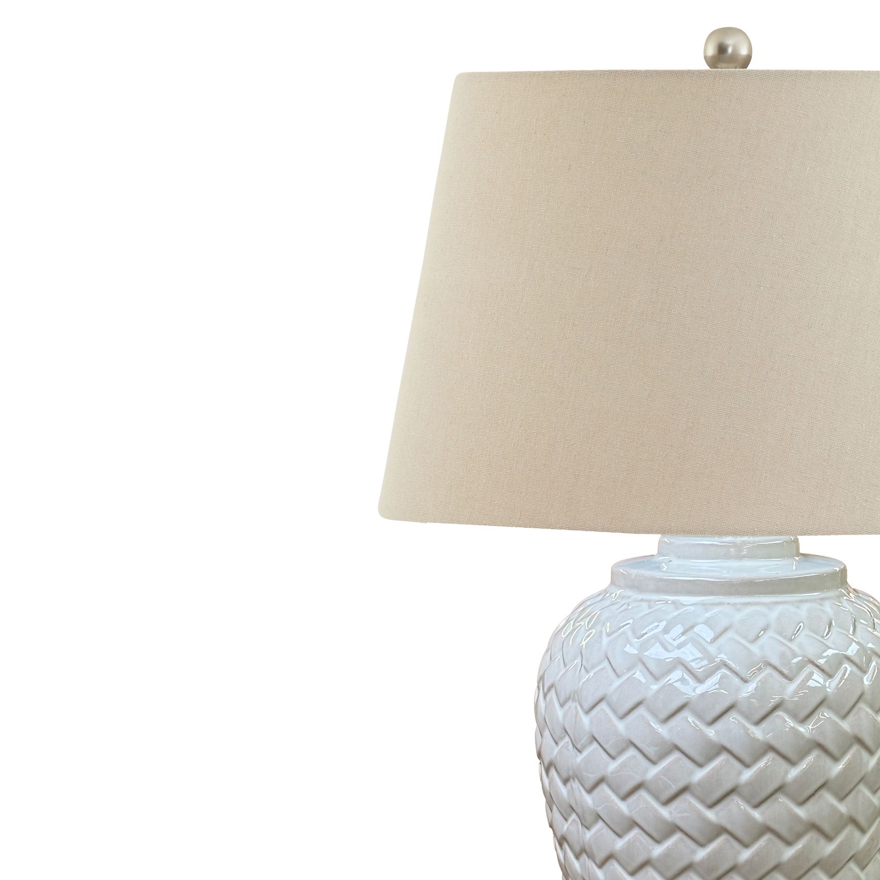 Woven Ceramic Table Lamp With Linen Shade - Image 2