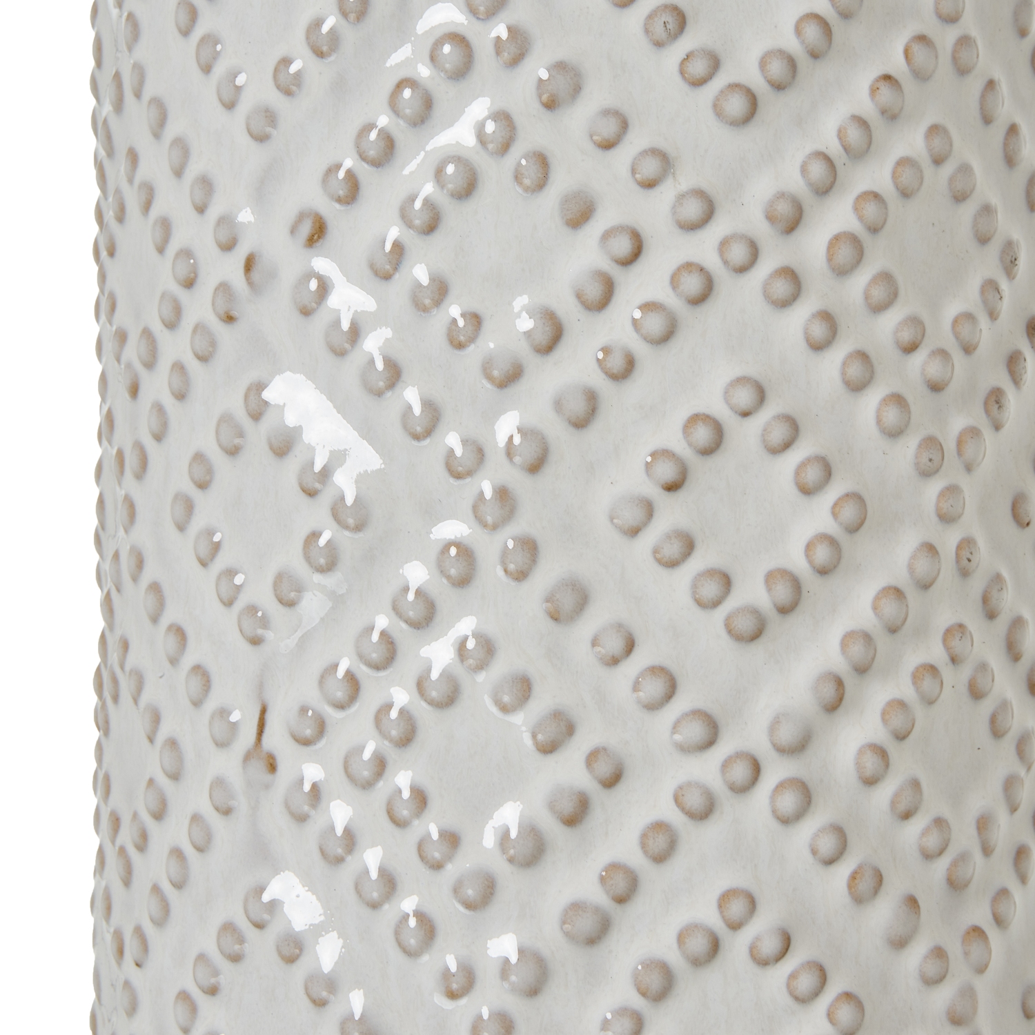White Beaded Ceramic Lamp With Linen Shade - Image 3
