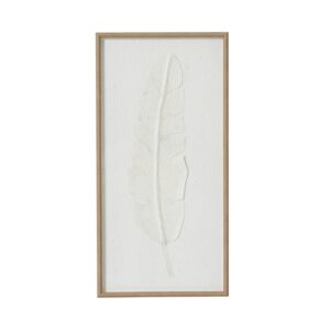Large Quill White Feather Art Mounted In Beaded Frame
