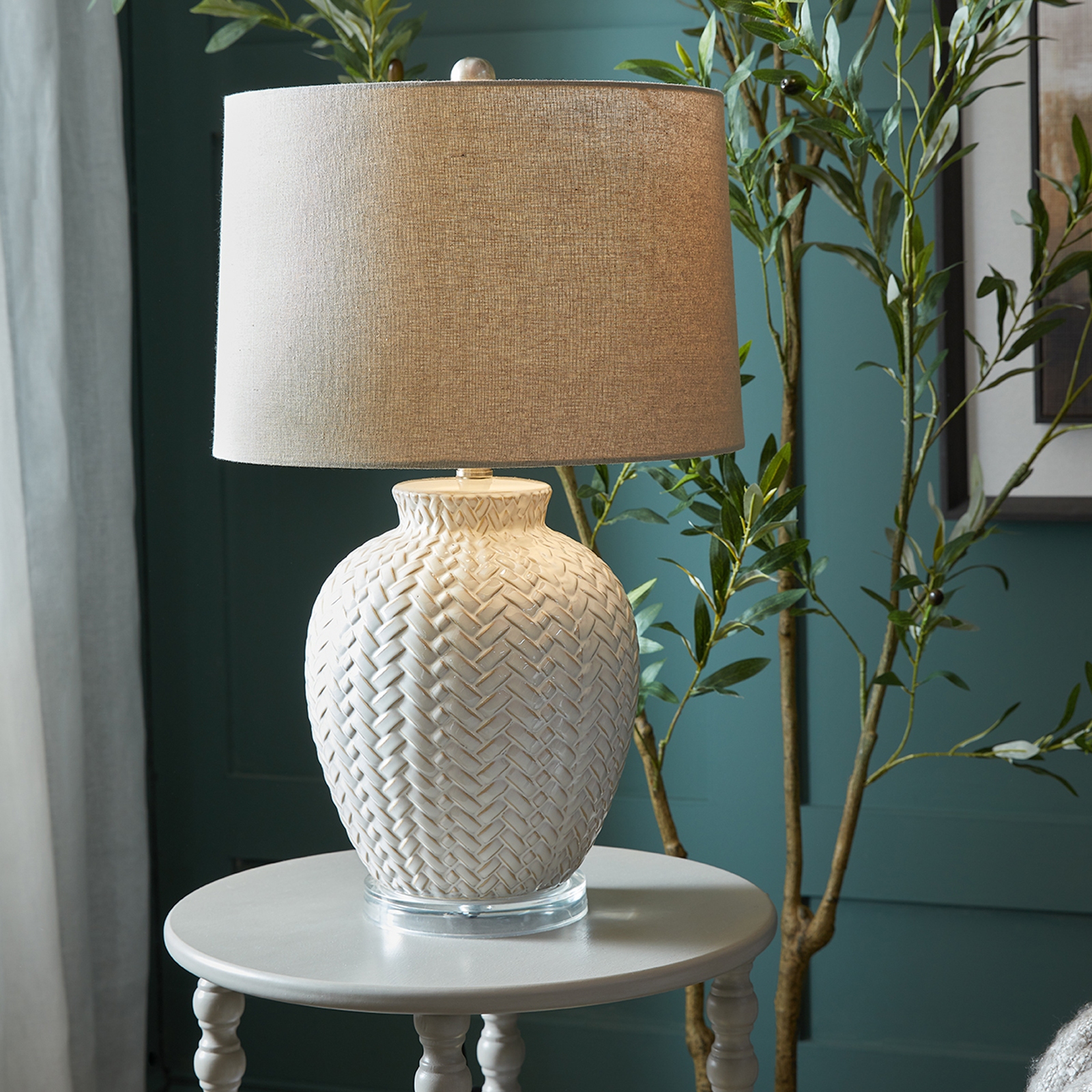 Twill Weave Ceramic Table Lamp With Linen Shade - Image 5
