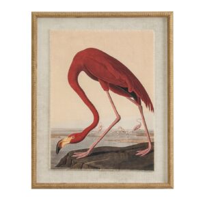 Flora & Fauna Collection Flamingo On Linen In Beaded Frame