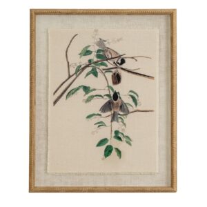 Flora & Fauna Collection Chickadees On Linen In Beaded Frame