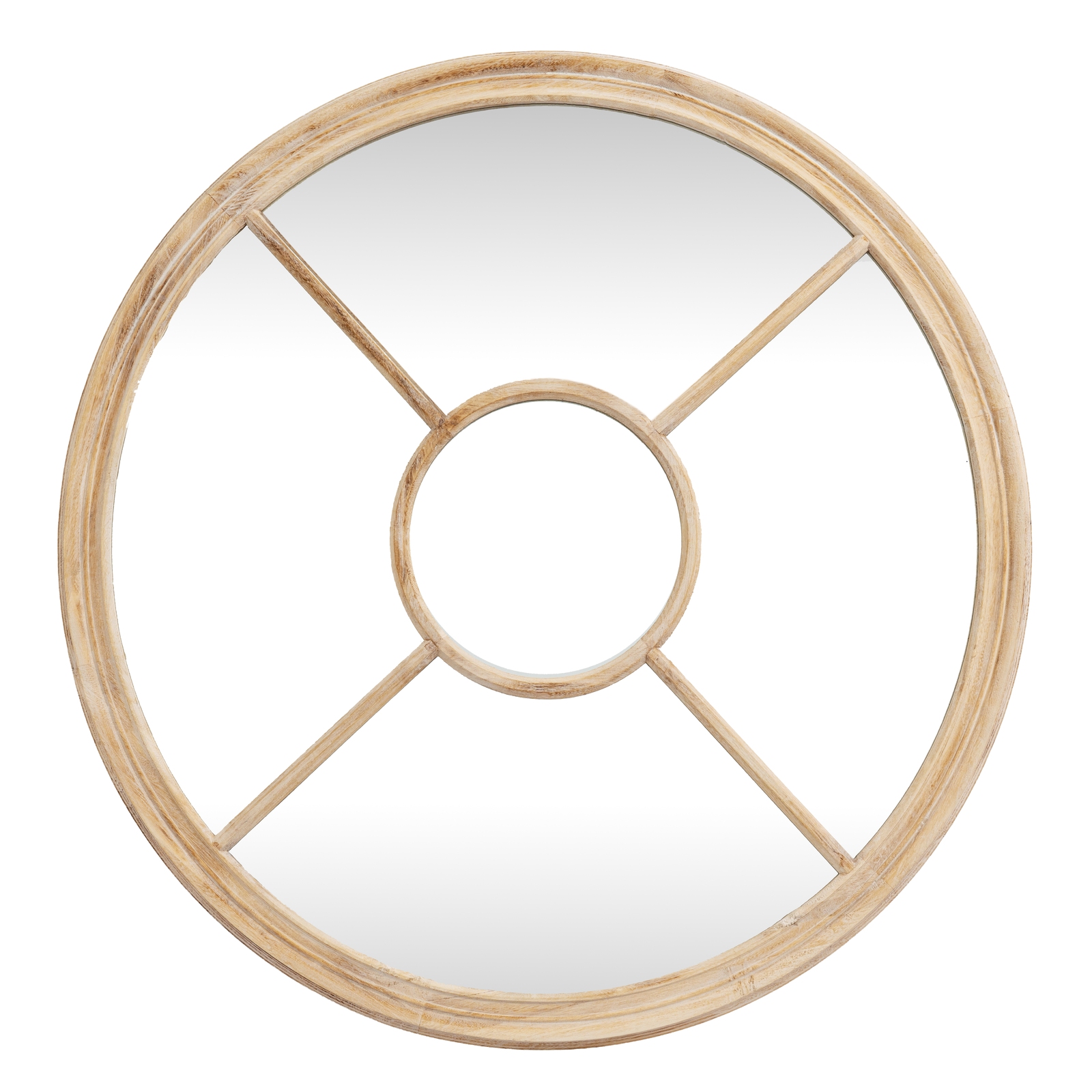 Washed Wood Round Window Mirror