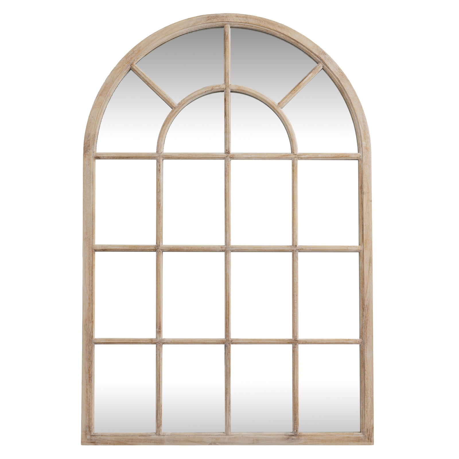 Washed Wood Arched Window Mirror