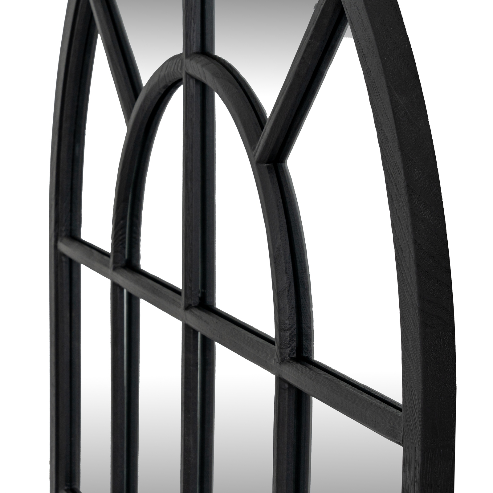 Black Wood Arched Window Mirror - Image 2