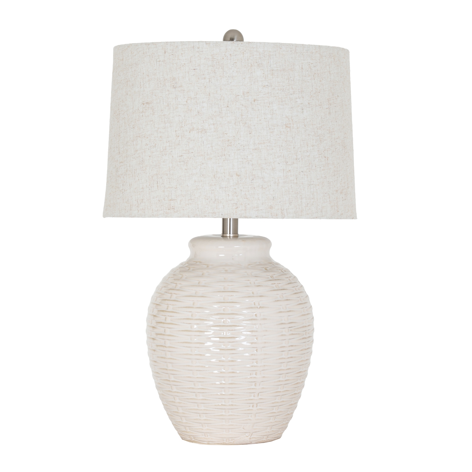 Basketweave Ceramic Table Lamp With Linen Shade - Image 2