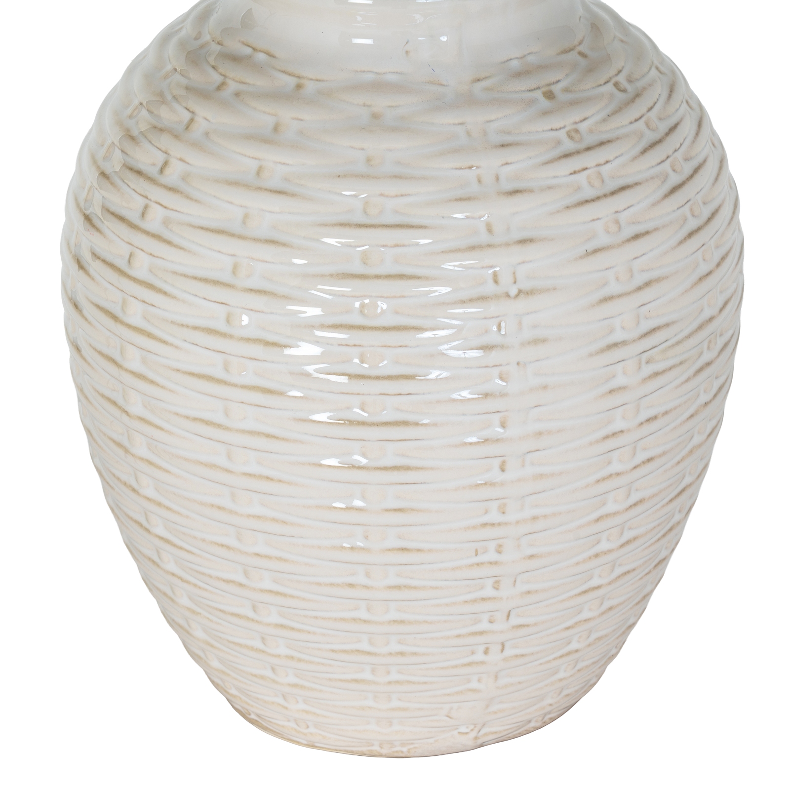Basketweave Ceramic Table Lamp With Linen Shade - Image 3