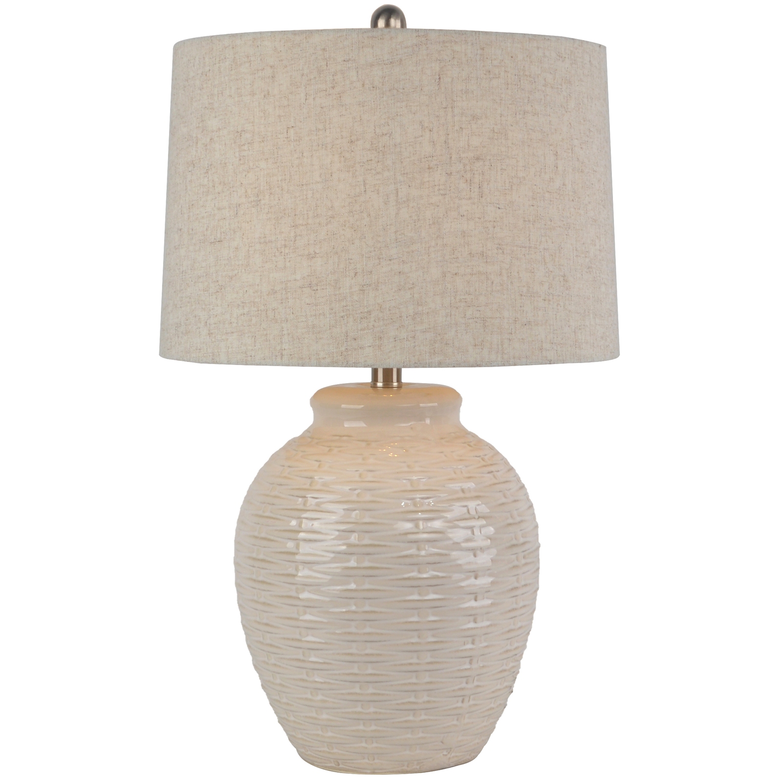 Basketweave Ceramic Table Lamp With Linen Shade