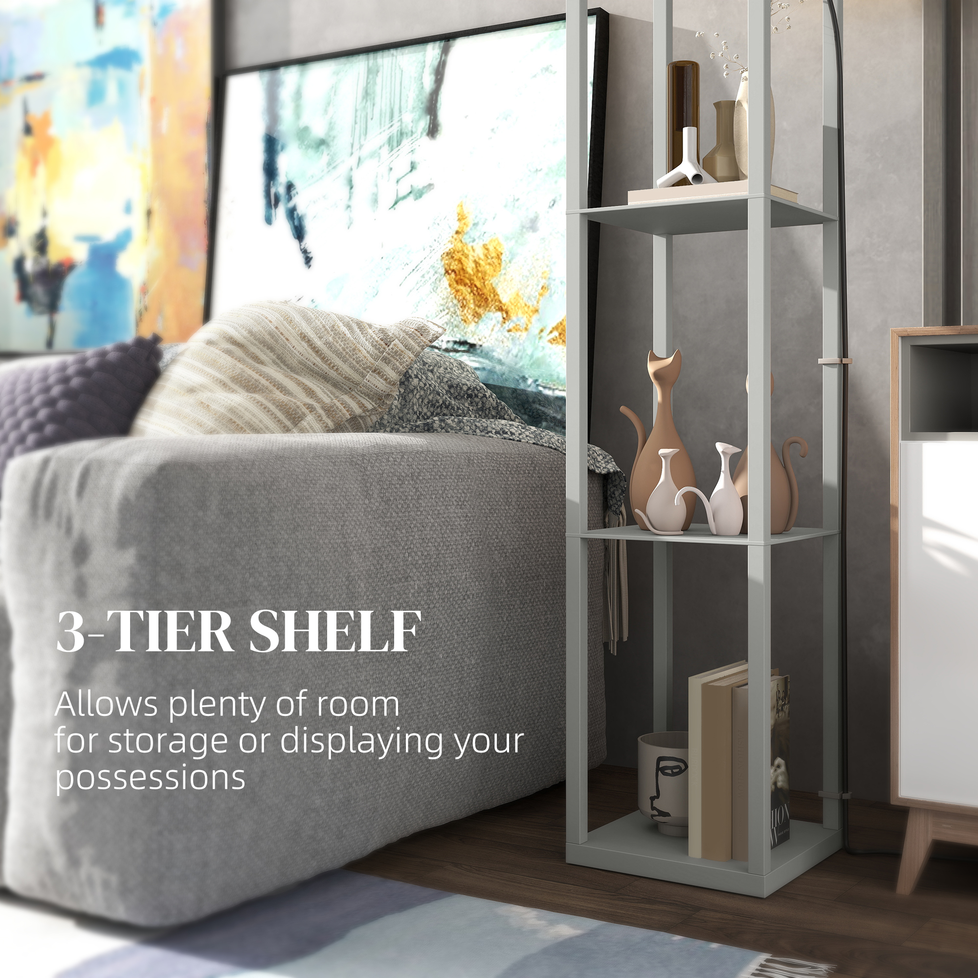 HOMCOM Three-Shelf Standing Lamp - Grey/White - Image 6