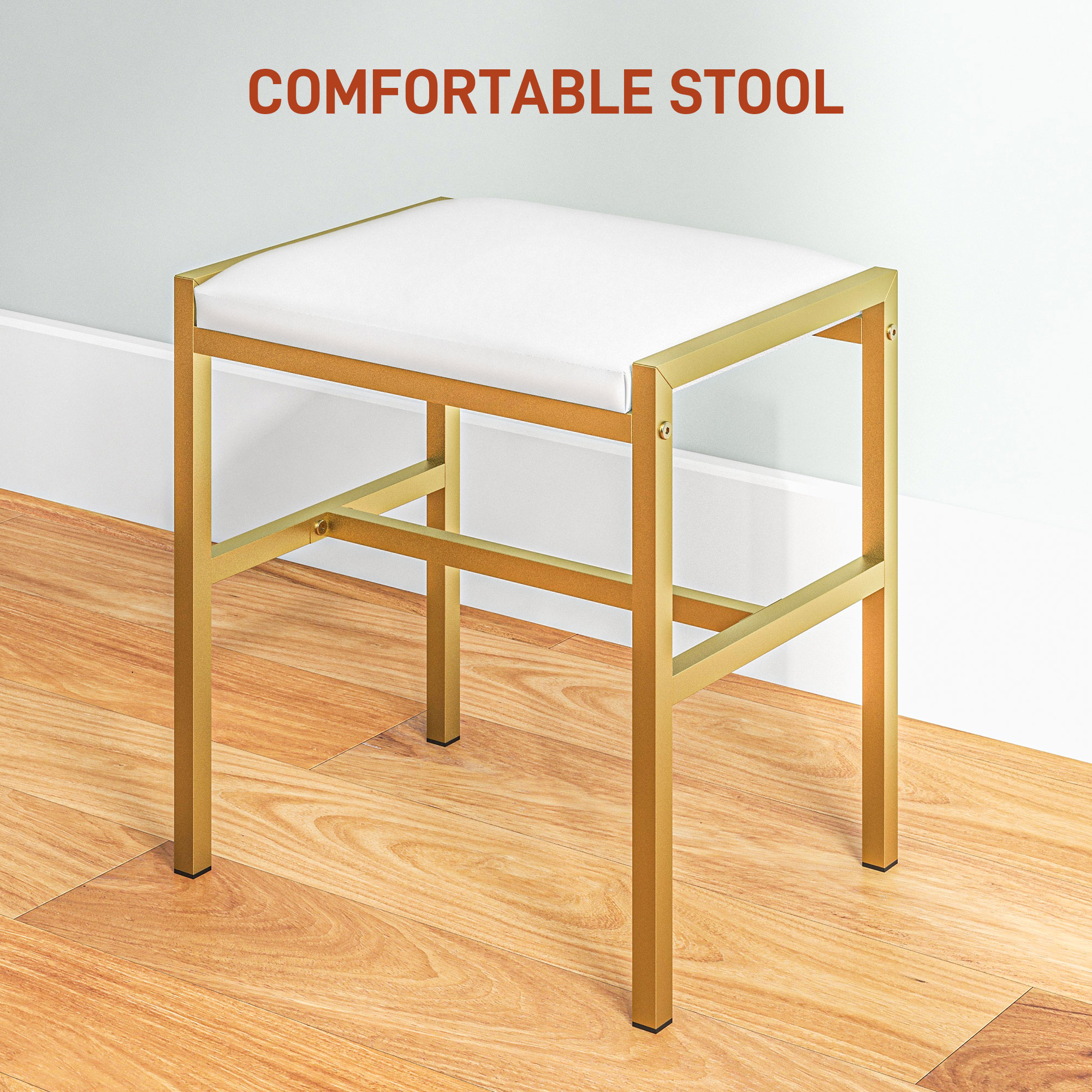 HOMCOM Dressing Table with Lighted Mirror, Cushioned Stool, Drawers, Shelves, LED Makeup Vanity Desk Set, Modern Dresser Vanity Table for Bedroom, White - Image 8