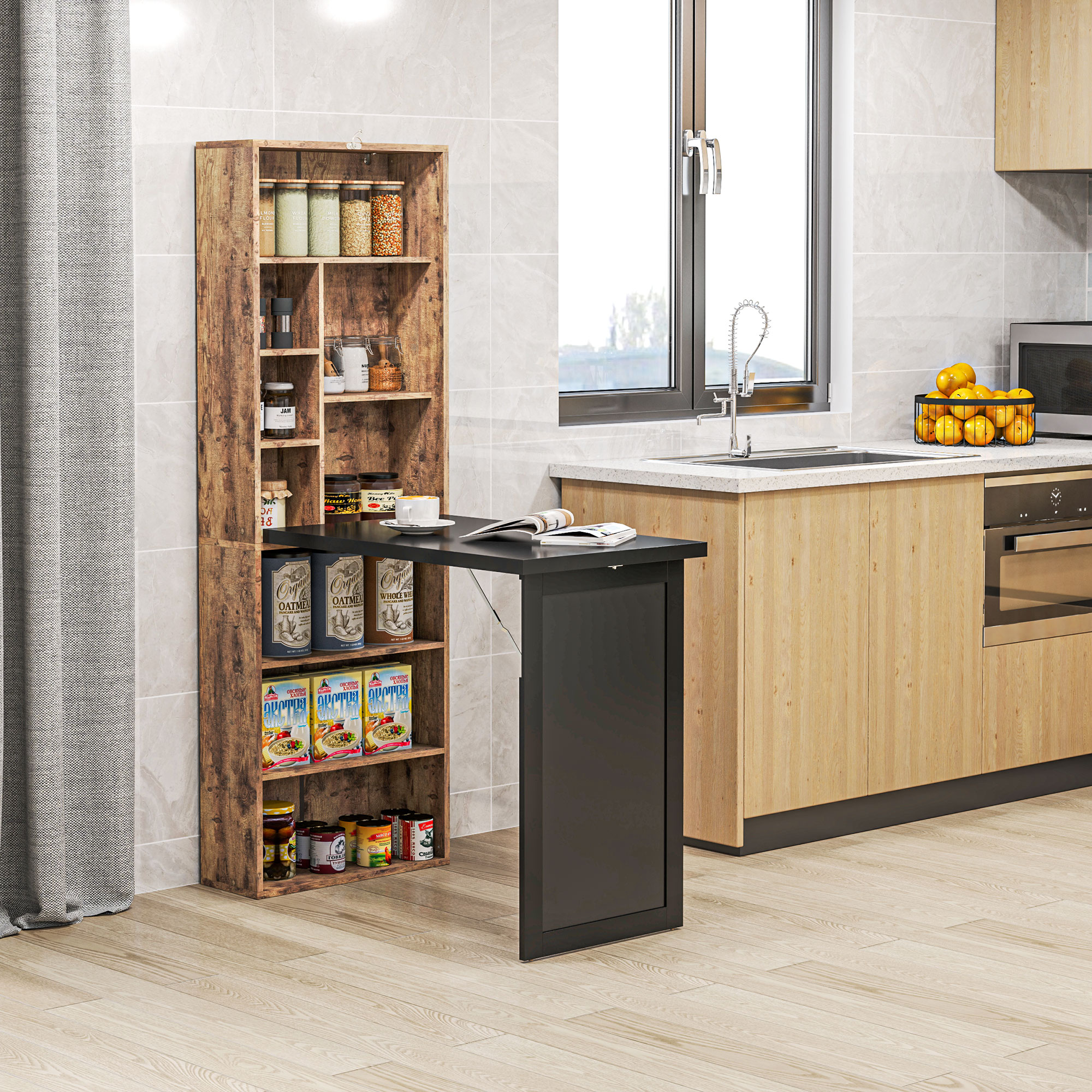 HOMCOM Folding Desk with Blackboard Multi-function Computer Office Workstation Side Shelf for Home Office, Rustic Brown - Image 8