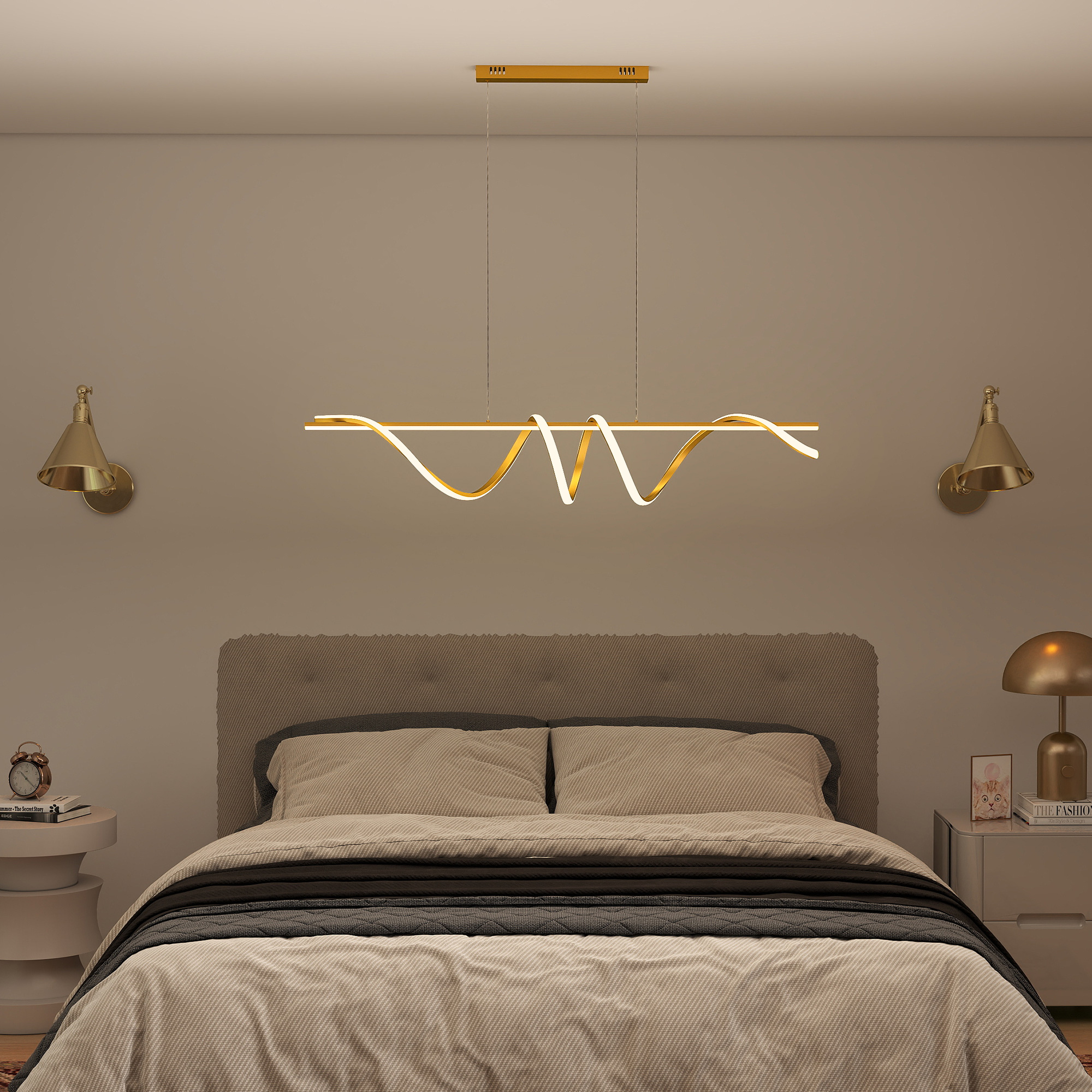 HOMCOM Pendant Light with 3 Colour Temperatures - Gold Tone - Image 8