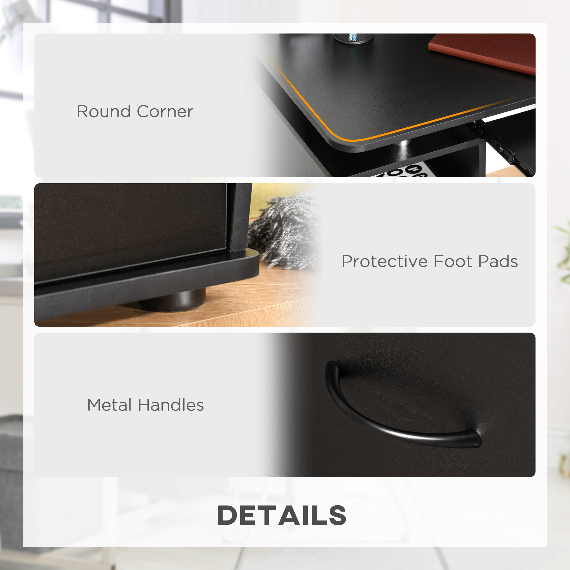 HOMCOM Computer Desk Office PC Table Workstation with Keyboard Tray, CPU Shelf, Drawers, Sliding Scanner Shelf, Black - Image 6