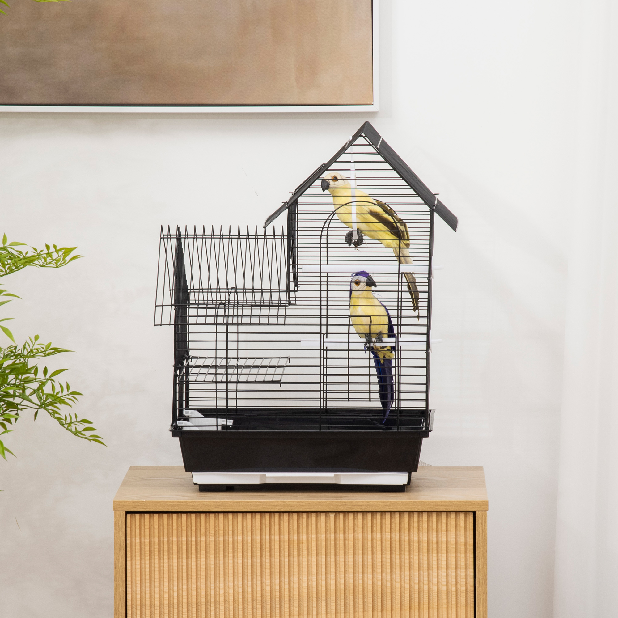 PawHut Metal Bird Cage for Finch, Canary w/ Food Containers, Swing Ring, Tray, Handle, 39 x 33 x 47cm - Image 8
