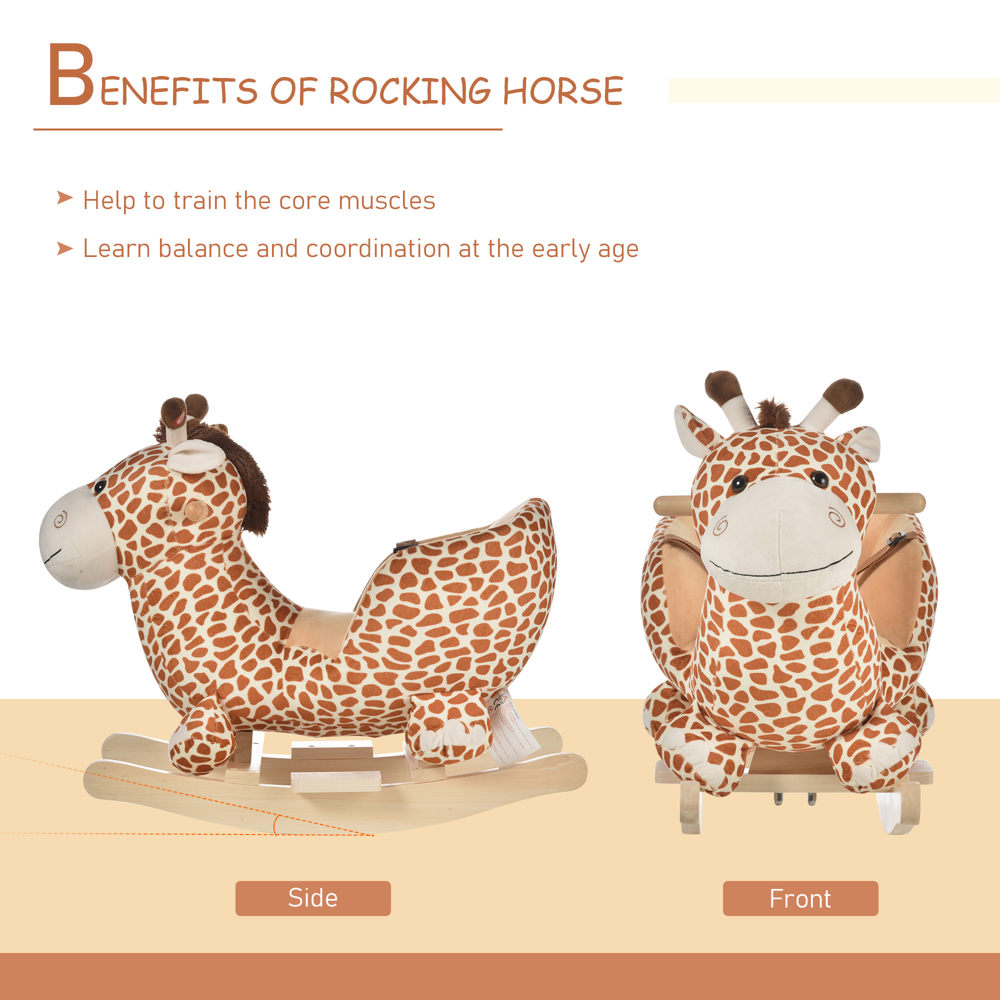 HOMCOM Children Kids Rocking Horse Toys Giraffe Seat Belt Toddlers Baby Toy Gift - Image 7