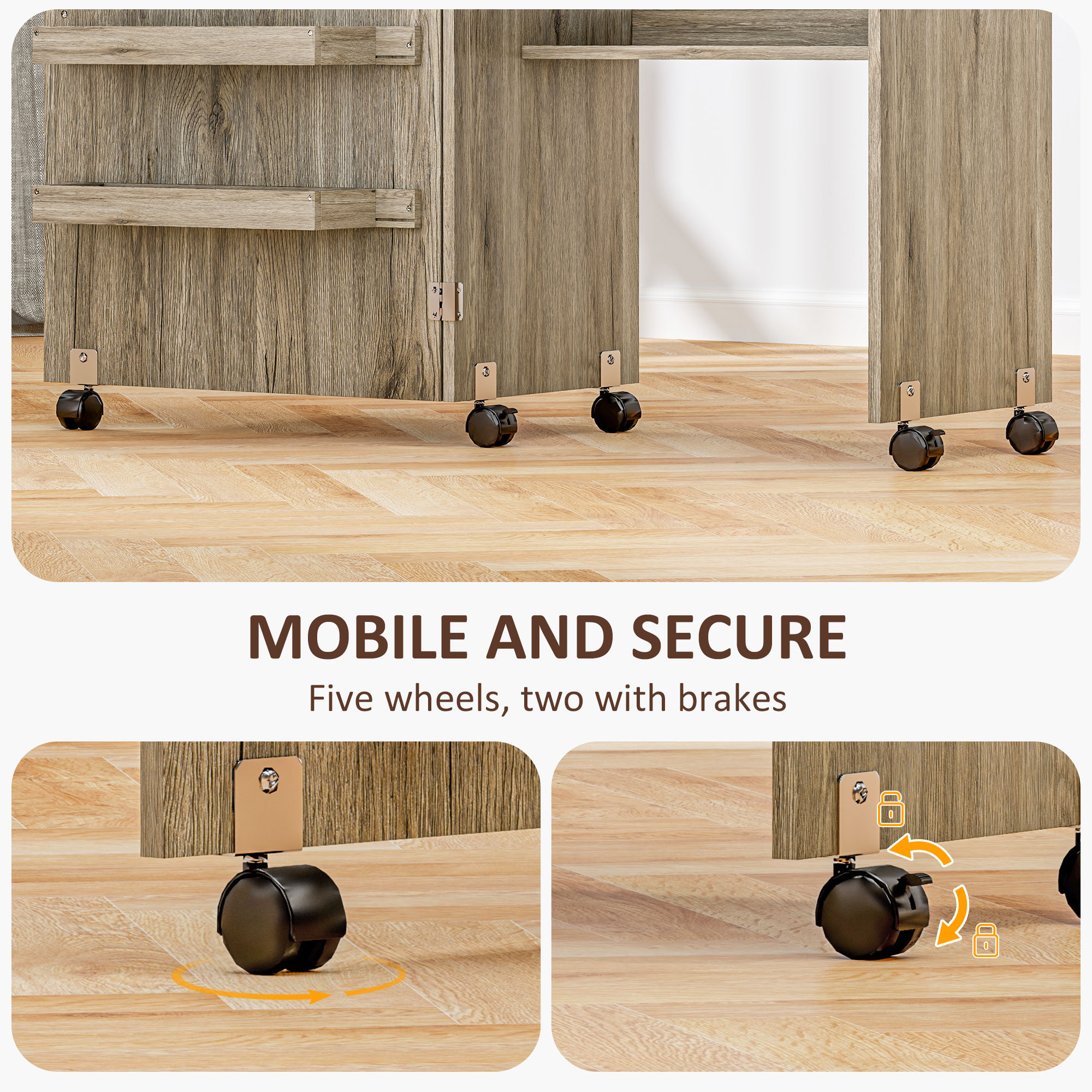 HOMCOM Folding Sewing Table, Drop Leaf Craft Table with Storage Bins, Open Shelf and Wheels, Rolling Sewing Machine Cabinet Computer Desk for Small Space, Grey - Image 7