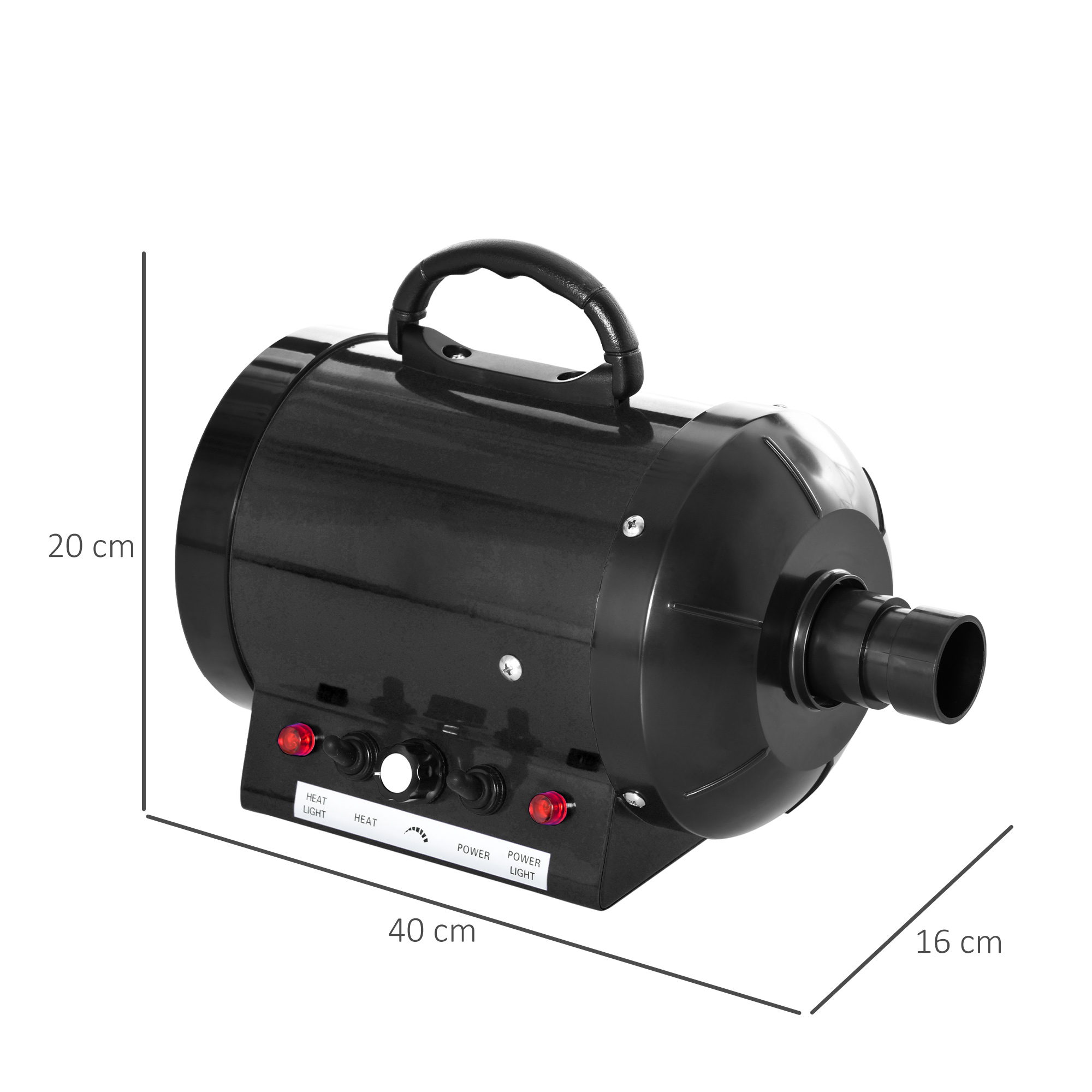 PawHut Dog Hair Dryer Pet Grooming Blaster Dryer Blower Adjustable Temperature Speed with 2.1M Flexible Hose 3 Nozzles - Black - Image 3