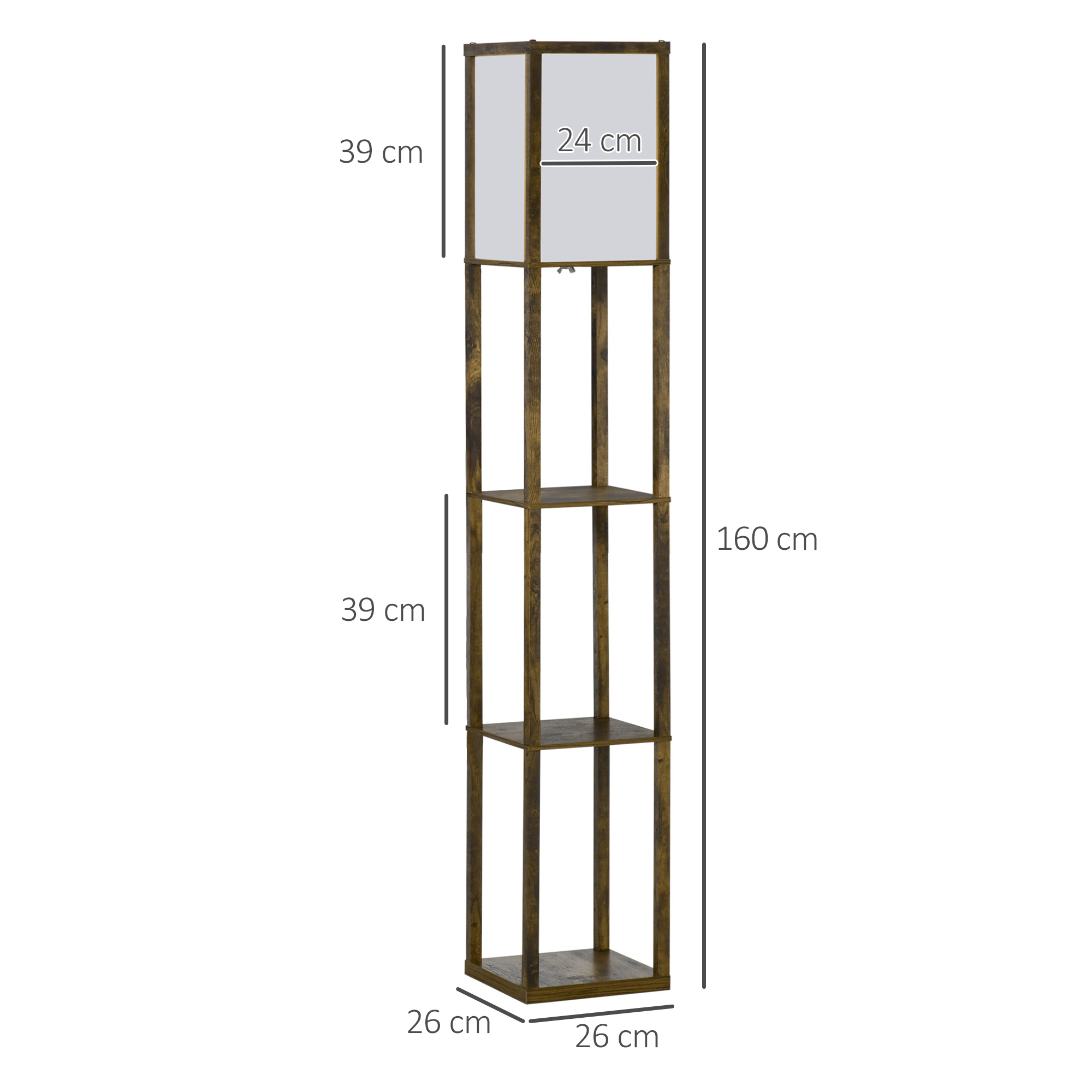 HOMCOM 3-Tier Floor Lamp, Floor Light with Storage Shelf, Reading Standing Lamp with Acrylic Shade for Living Room, Bedroom, Kitchen, Dining Room, Office, Dorm, 160cm, Brown - Image 3