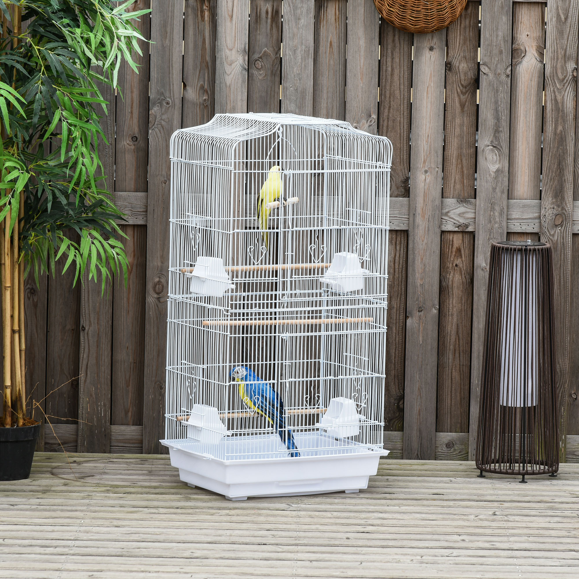 PawHut Large Metal Bird Cage with Perches, Food Bowls, Swing, for Budgies, Parakeets, White - Image 8
