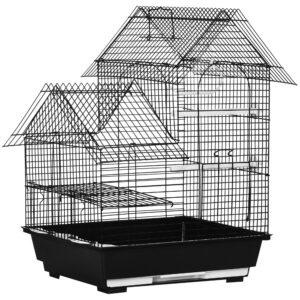 PawHut Metal Bird Cage for Finch, Canary w/ Food Containers, Swing Ring, Tray, Handle, 39 x 33 x 47cm