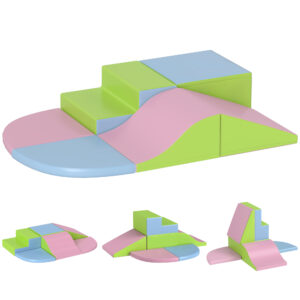 HOMCOM 6 Piece Soft Play Equipment for Kids Climb and Crawl, Pink