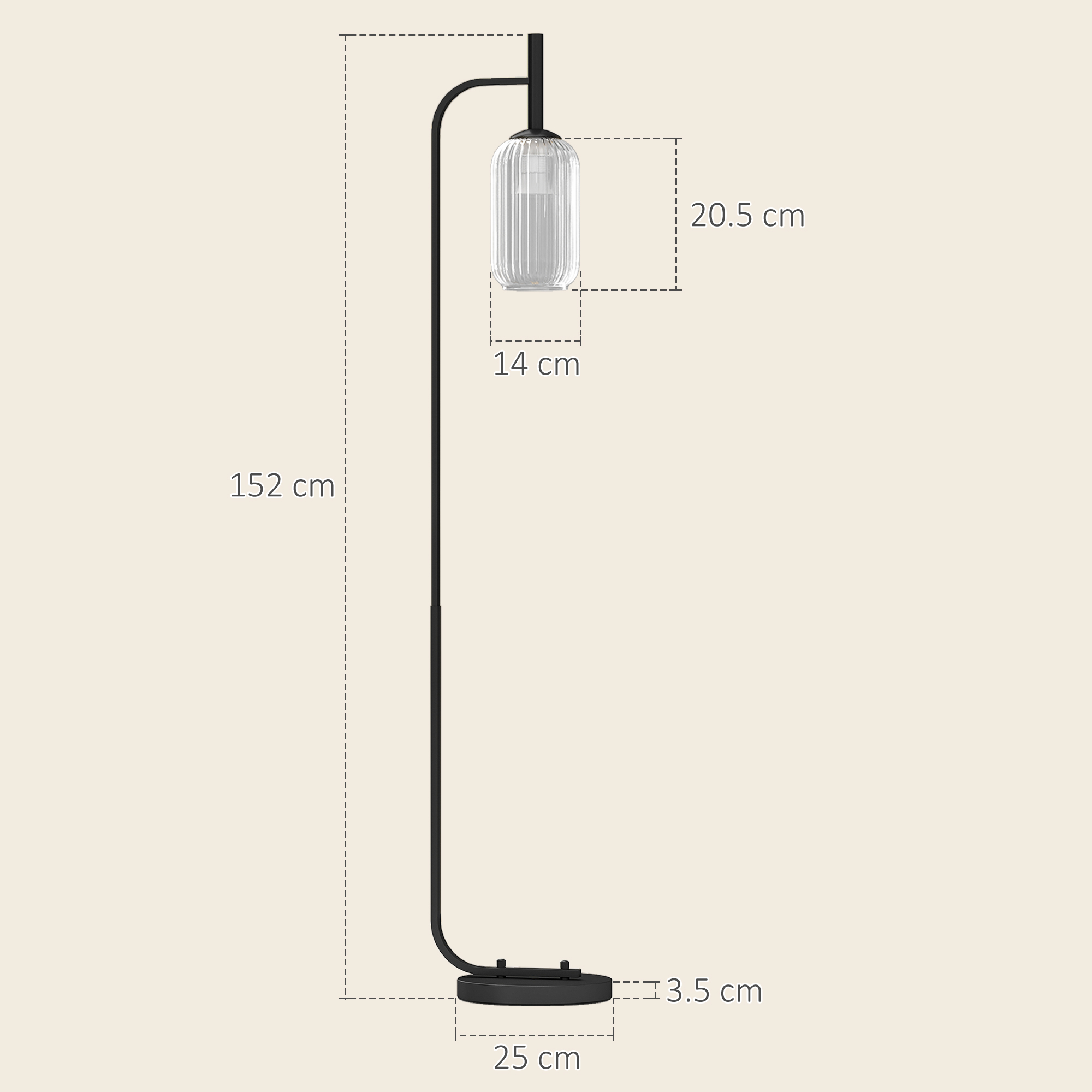 HOMCOM Floor Lamp for Living Room with Glass Lampshade, Modern Standing Lamp with Foot Switch for Bedroom, Bulb not Included, Black - Image 3