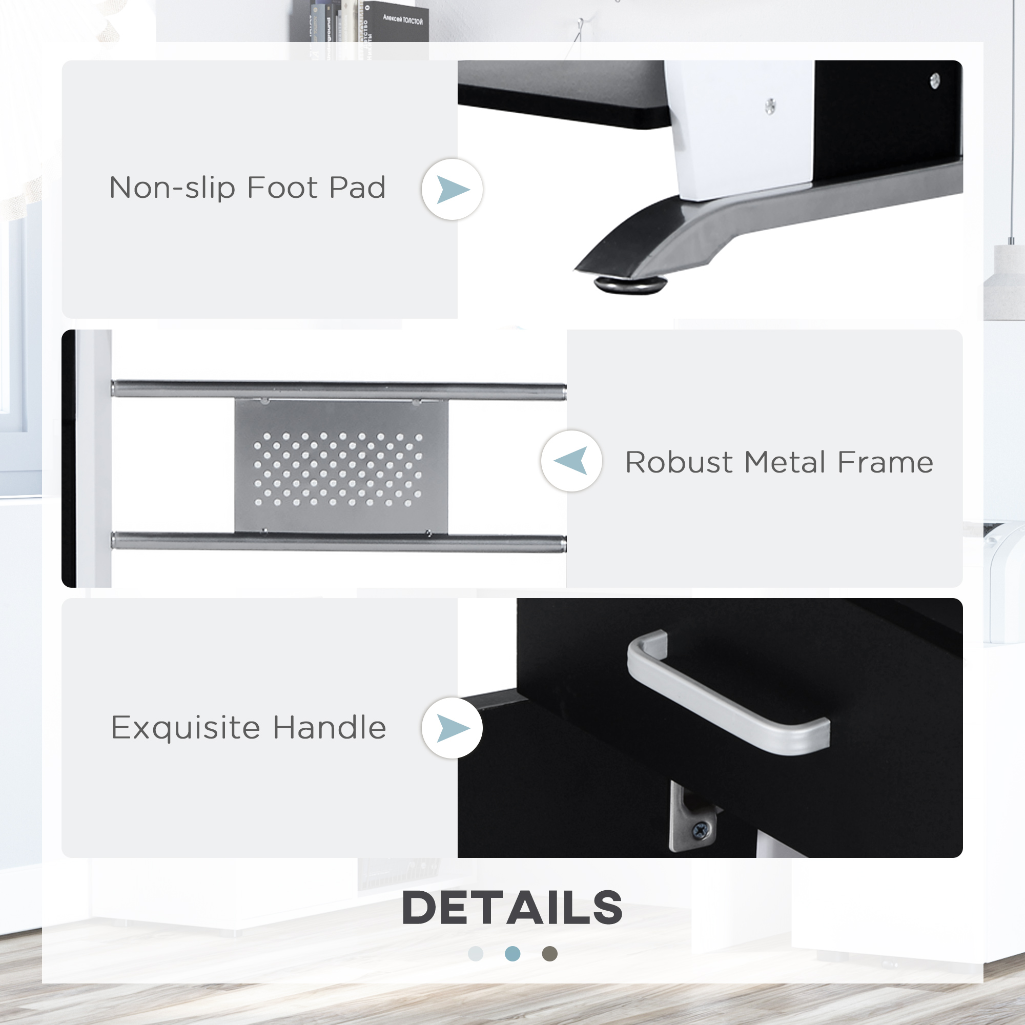 HOMCOM Computer Desk with Sliding Keyboard Tray, Storage Drawers and Host Box Shelf, Home Office Desk, Study Workstation, 100 x 52 x 75cm, Black - Image 6