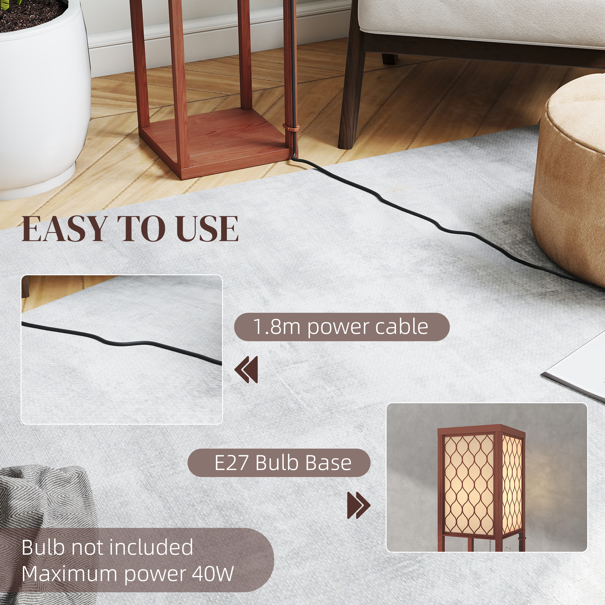 HOMCOM Three-Shelf Standing Lamp - Brown/White - Image 7