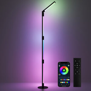HOMCOM LED Floor Lamp, 360° RGB Detachable Corner Floor Lamp with App & Remote Control, Colour Changing Standing Lamp with Music Sync & Timing, for Living Room, Game Room, Dark Grey
