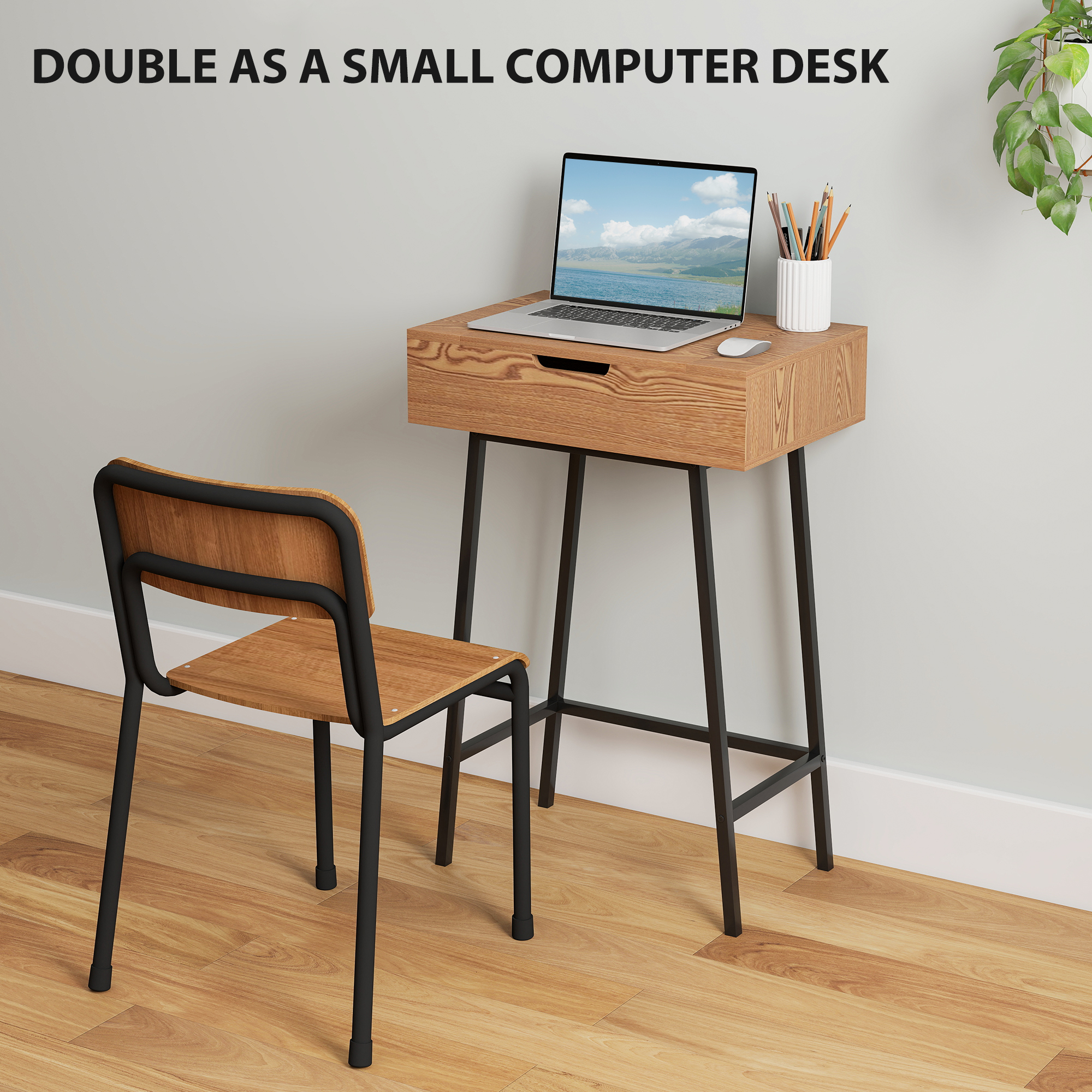 HOMCOM Vanity Desk with Flip-Up Mirror, Industrial Dressing Table with 16 Small Compartments for Bedroom, Natural Wood Effect - Image 6