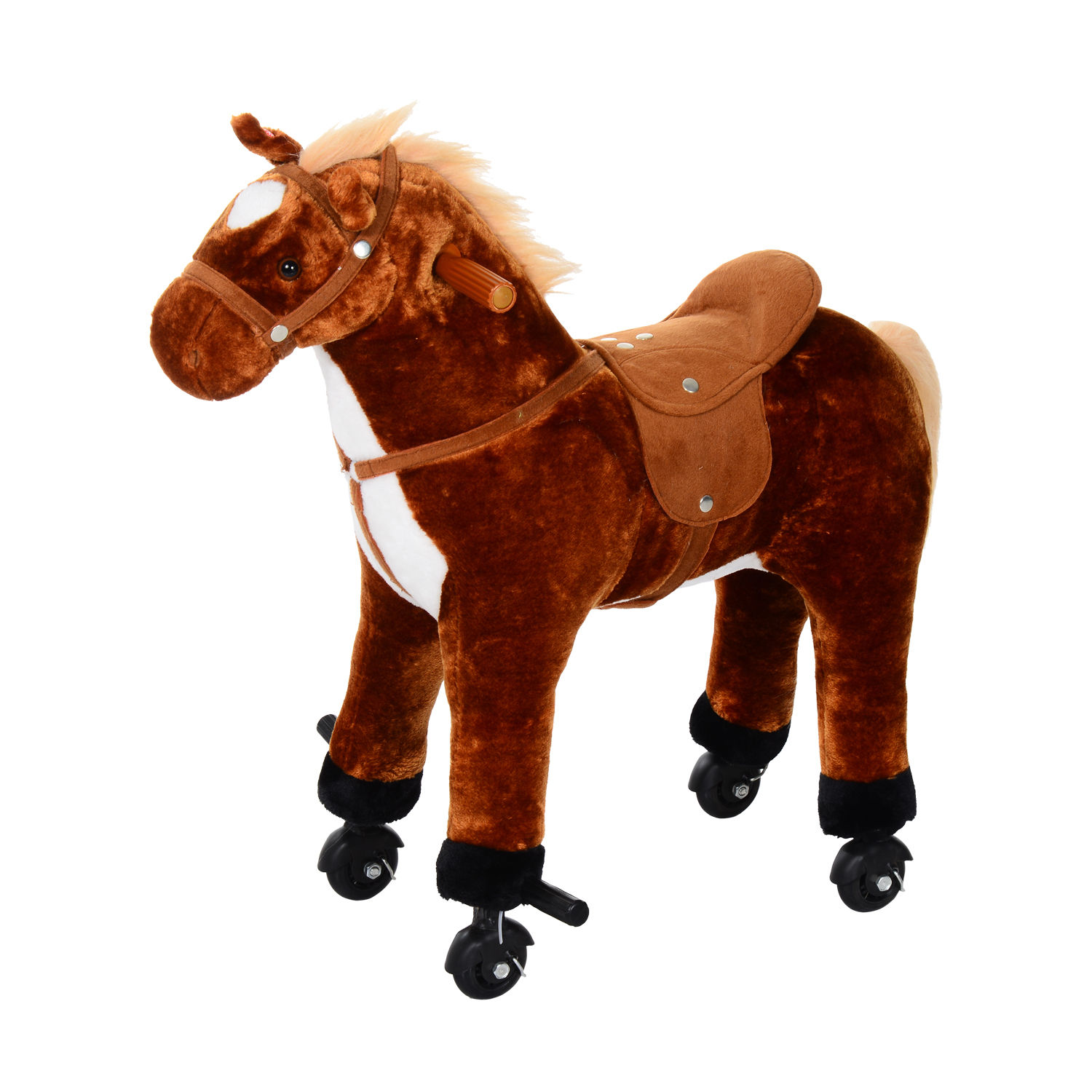 HOMCOM Plush Walking Horse Ride On Toy with Wheels and Realistic Sounds Rocking Horse for Girls Boys 2+ Years Old, 50cm Tall, Brown