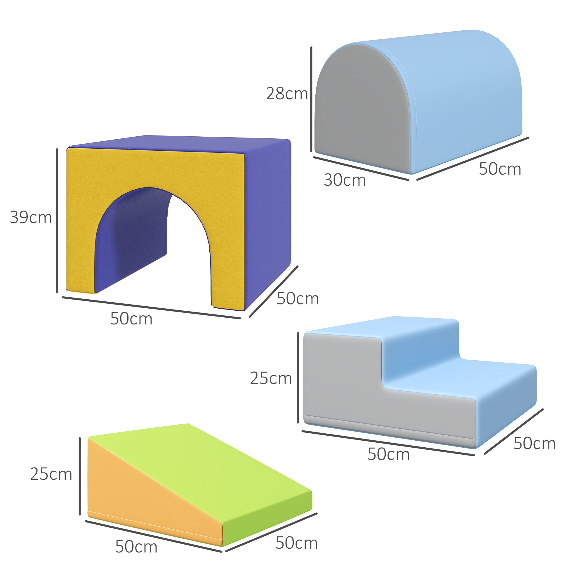 HOMCOM 4-Piece Soft Play Set for Toddlers, Multicoloured - Image 3