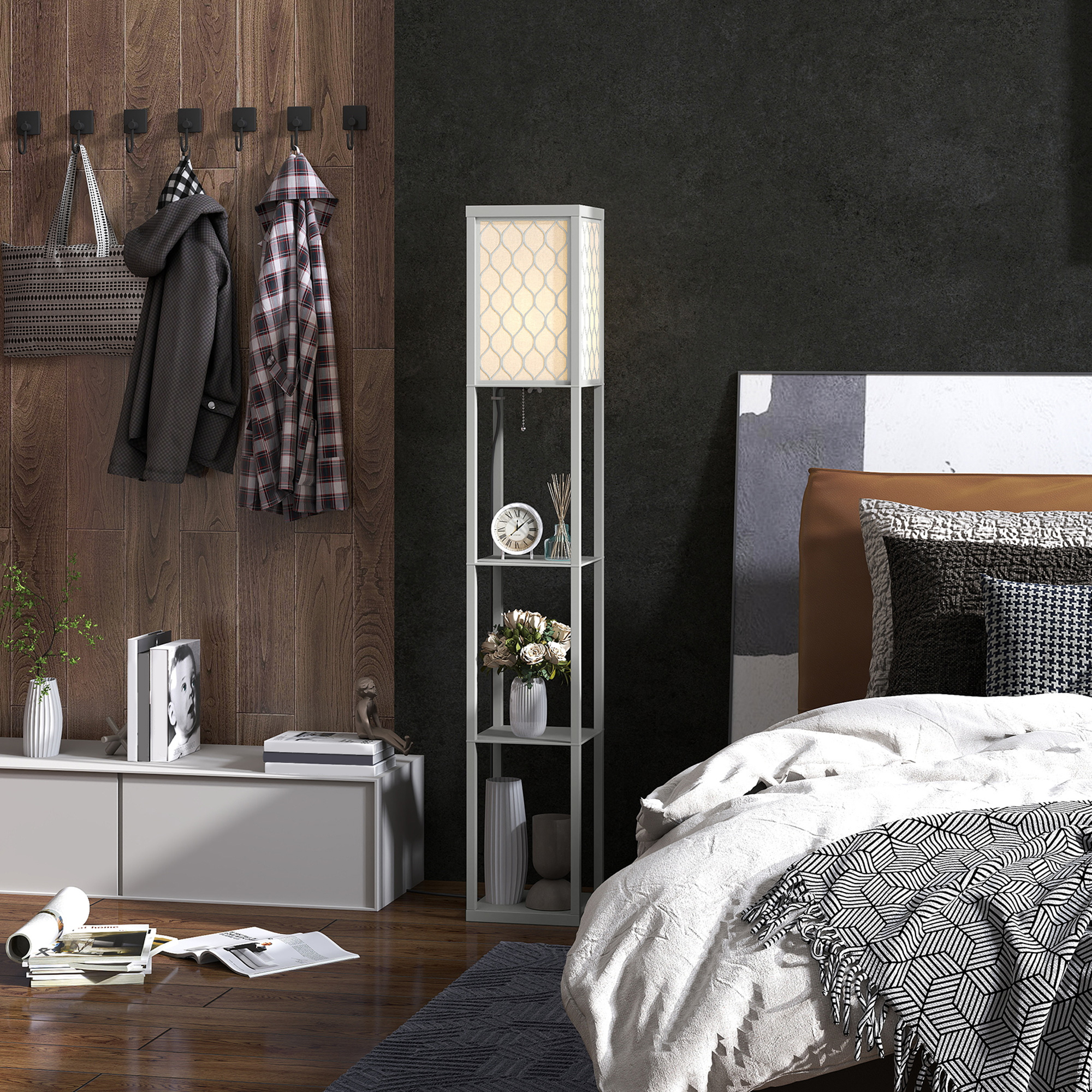 HOMCOM Three-Shelf Standing Lamp - Grey/White - Image 8