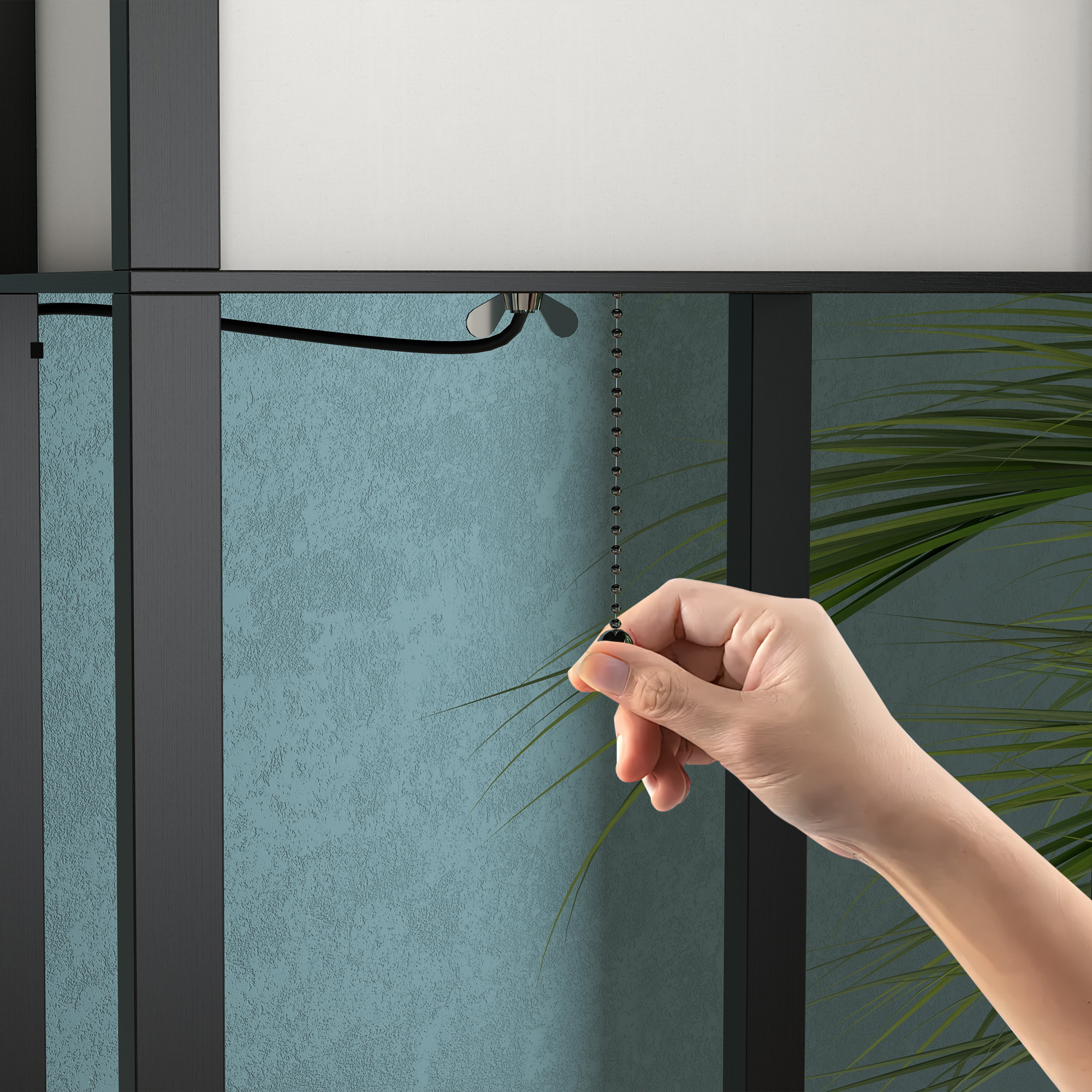 HOMCOM Floor Lamp with Shelves and Top Light, Modern Corner Standing Lamp with TC Fabric Lampshade for Living Room, Bedroom, Bulb not Included, Black - Image 7